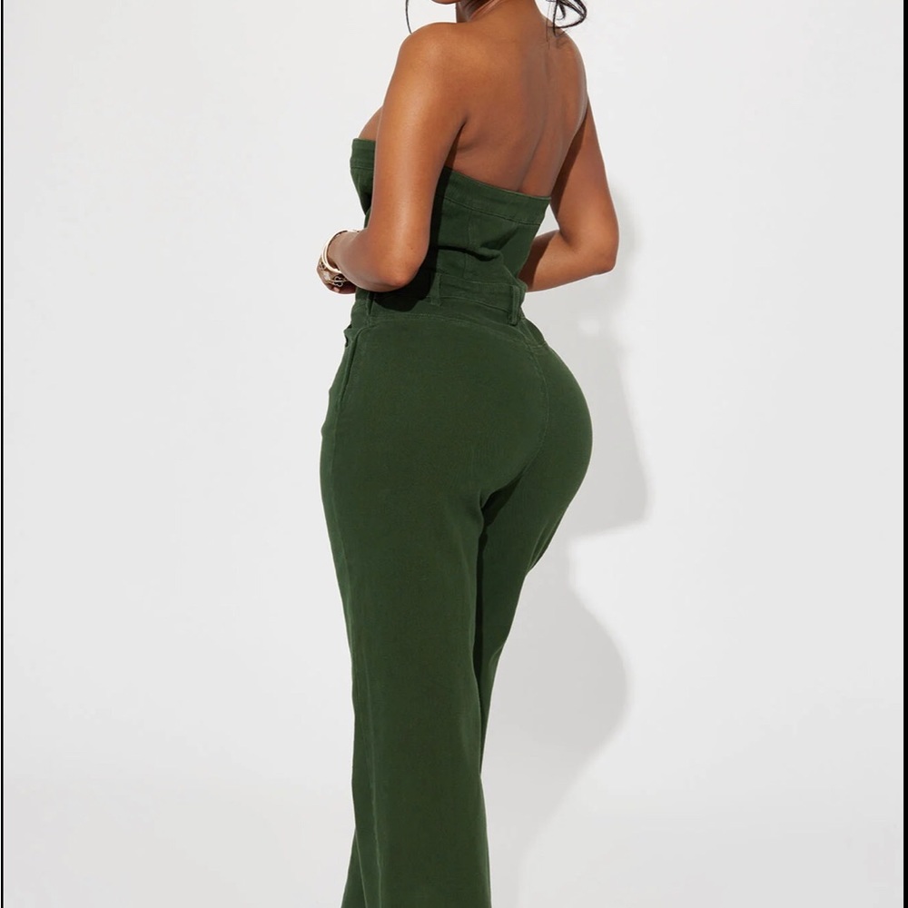 Fashion Nova Mine For The Weekend Denim Jumpsuit Green XL